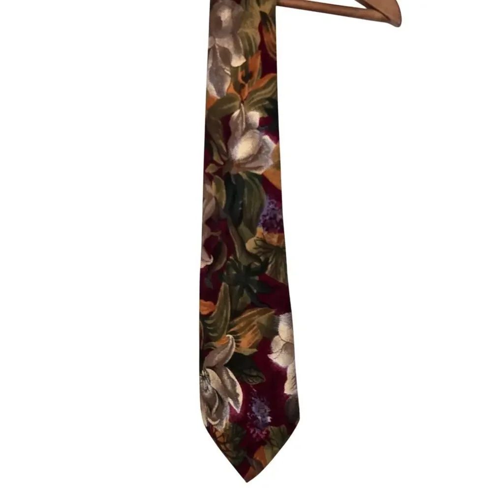Vintage Hugo Boss 100% Silk Floral Botanical Necktie Fall Colors Made in Italy